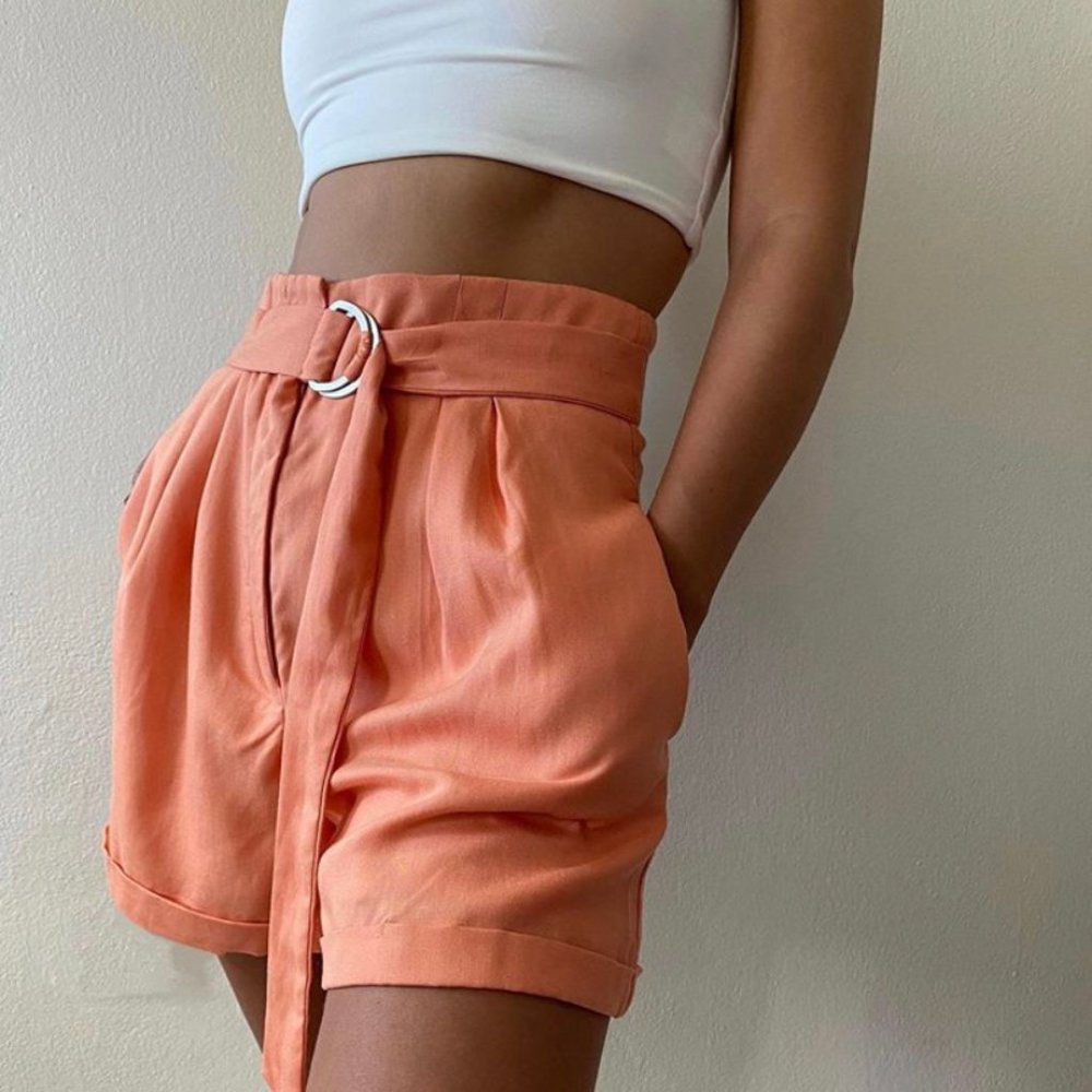 MARGA - Tangwine High Waist  Pleated Cuffed Shorts